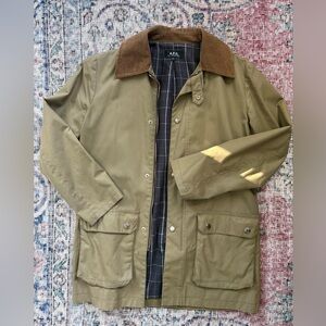 A.P.C. Khaki Utility Jacket with Corduroy Brown Collar
